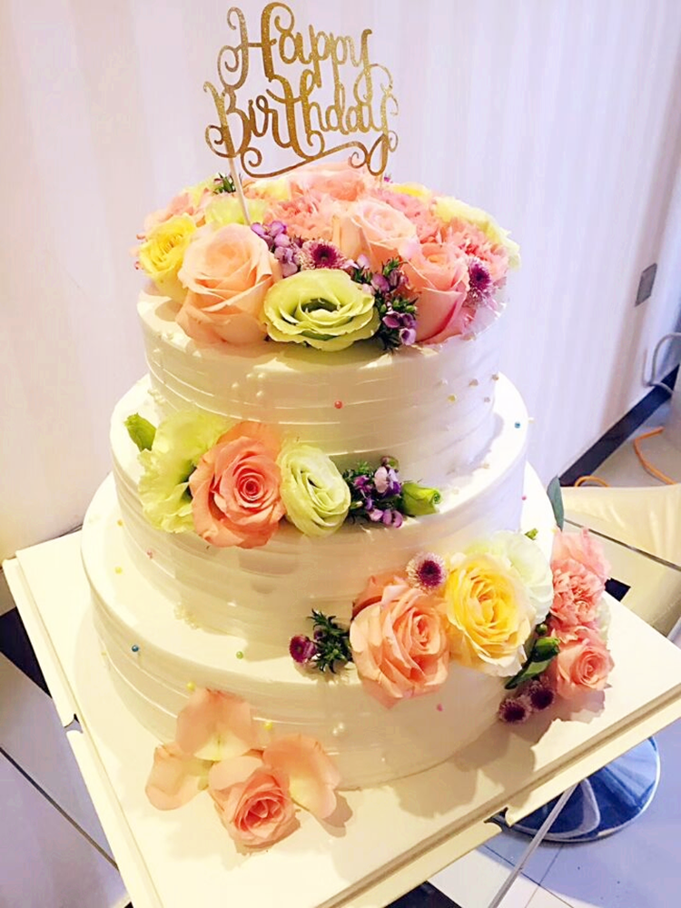 网红三层鲜花水果生日蛋糕婚庆情侣七夕公司庆典新鲜生日蛋糕