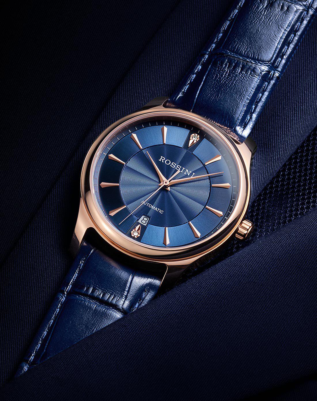 手表正品罗西尼皮带休闲简约全自动机械机械手日历国产腕表