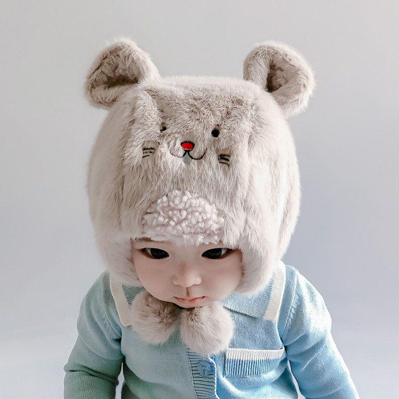 宝宝帽子秋冬季可爱超萌毛绒帽婴儿冬天纯棉儿童冬款男童女童潮