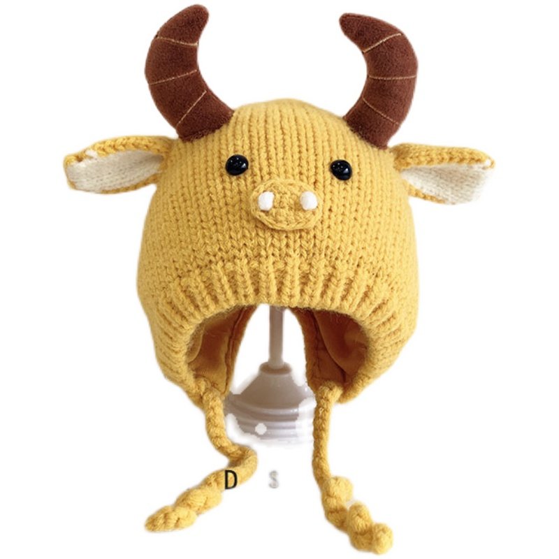 秋冬新款针织宝宝卡通小牛毛线男女儿童牛角帽子
