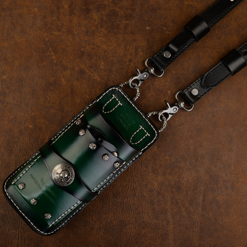 头层牛皮发型师工具包复古真皮剪刀包5剪刀位理发包潮酷美发小包