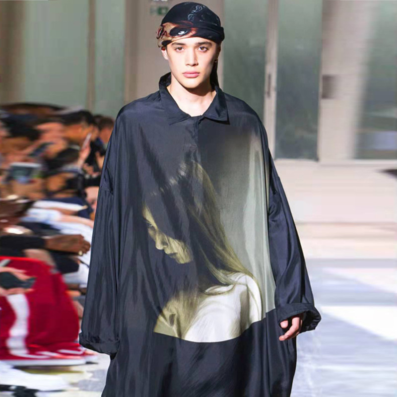 yohji 山本耀司  内田雀 18ss 人物图案日系风格衬衫暗黑系中长款