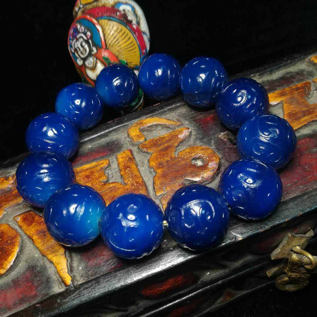 天然天然宝宝石蓝玛瑙回纹圆珠祥云云珠手串手链手链