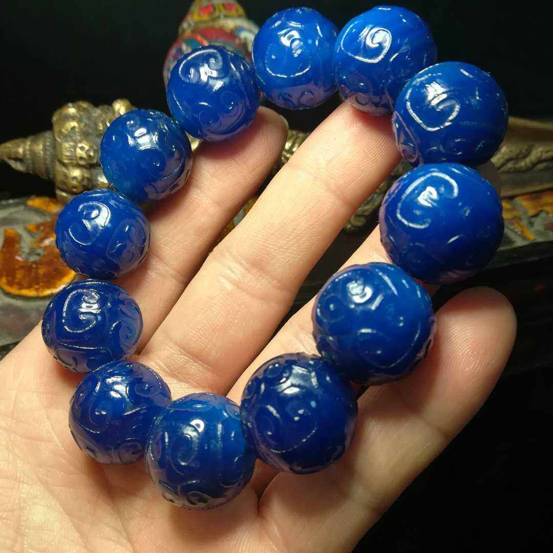 天然天然宝宝石蓝玛瑙回纹圆珠祥云云珠手串手链手链