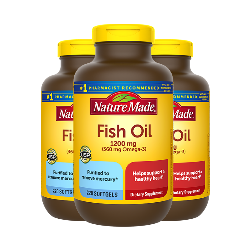 naturemadefishoil深海鱼油软胶囊220粒3瓶美国原装成人中老年鱼油