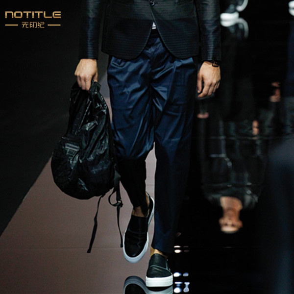 大牌设计师款男装修身小脚裤子高光感冰丝蓝休闲九分裤男春季潮流