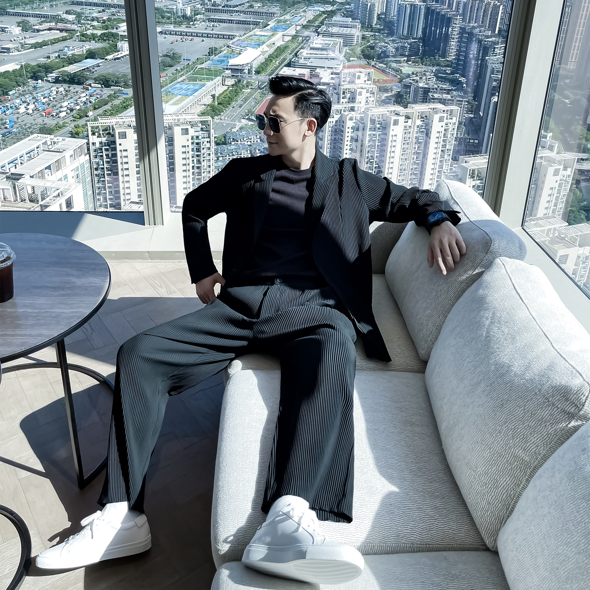 【DAIO ETHAN】原创设计韩版慵懒风男西服套装潮男暗条纹工艺西服