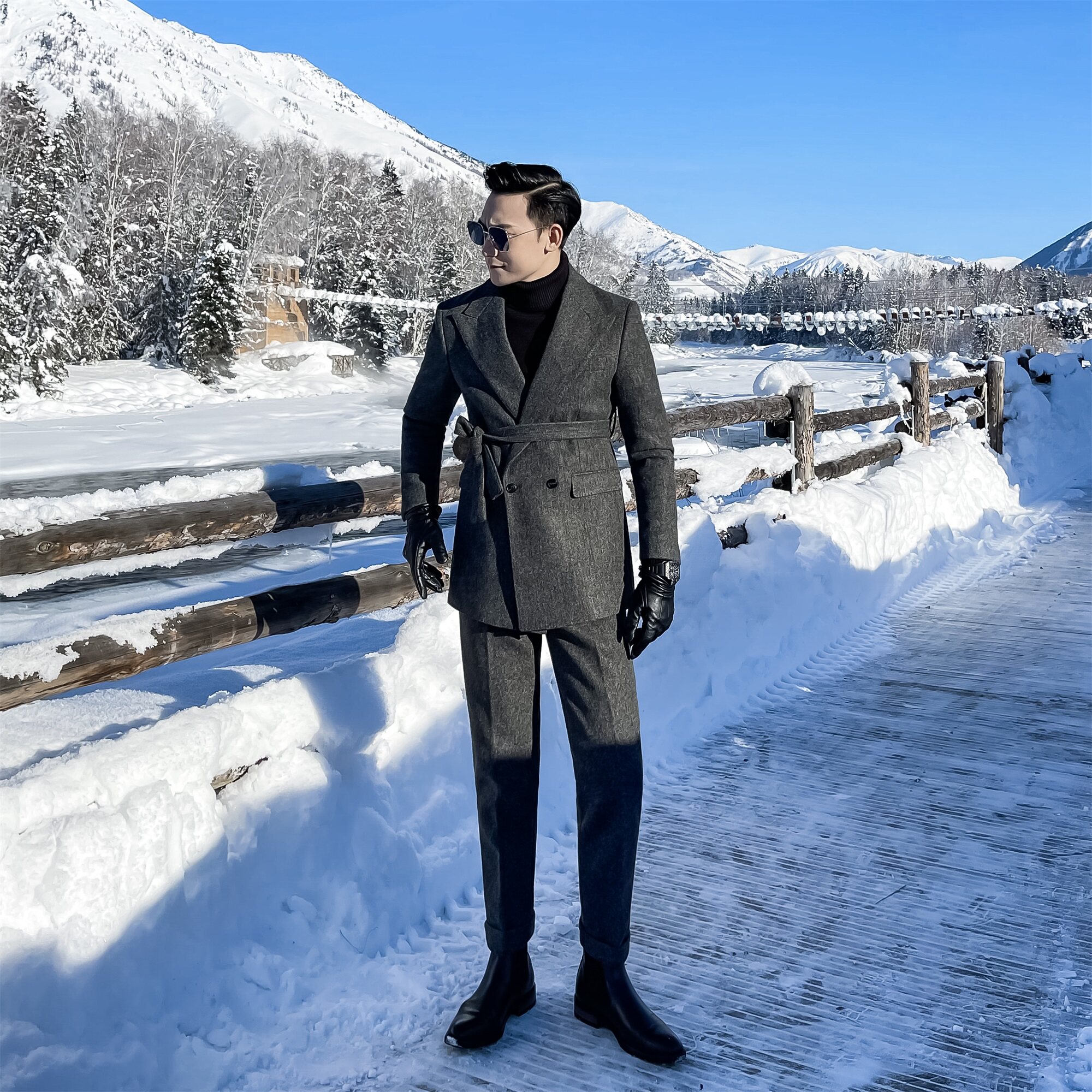 西服daioethan秋冬英伦型加厚毛呢套装简约束腰西服套装