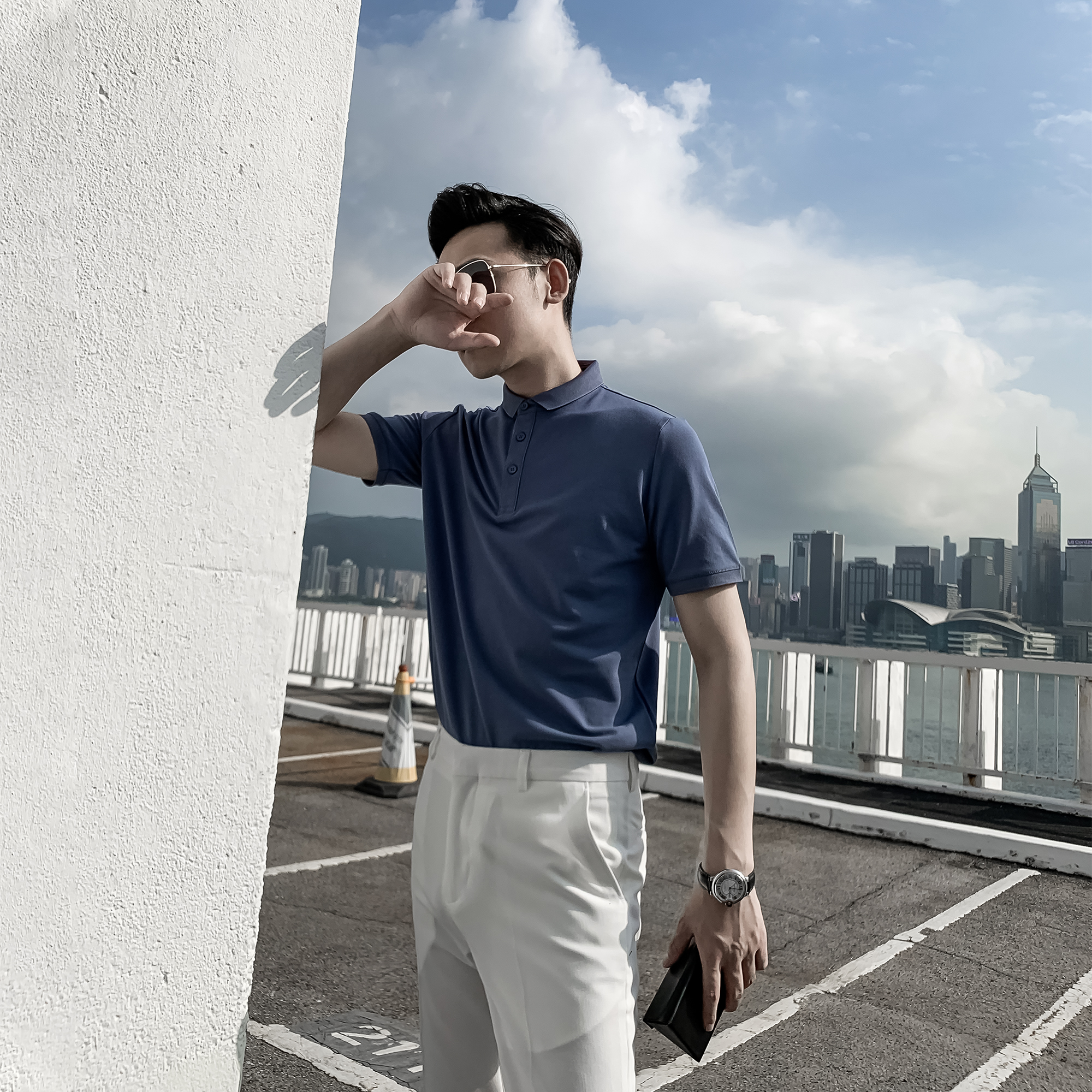DAIO MENS】韩国春夏男polo衫纯色设计款质感简约翻领短袖气质