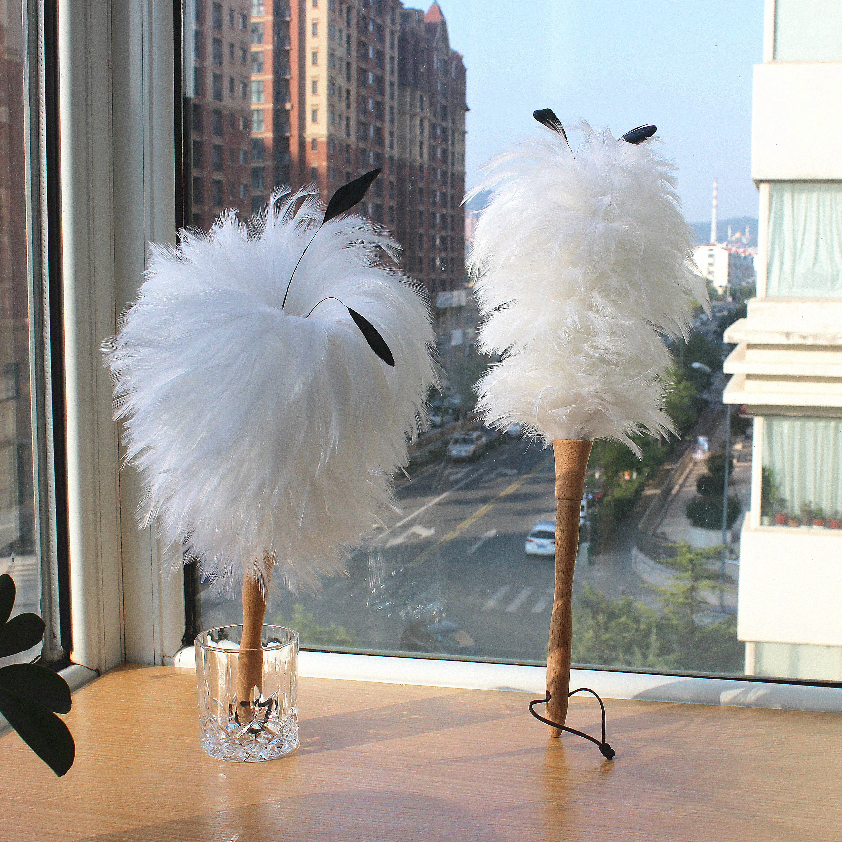 白色鸡毛掸子扫灰神器鸵鸟毛除尘掸子车用无静电软毛家用掸子装饰