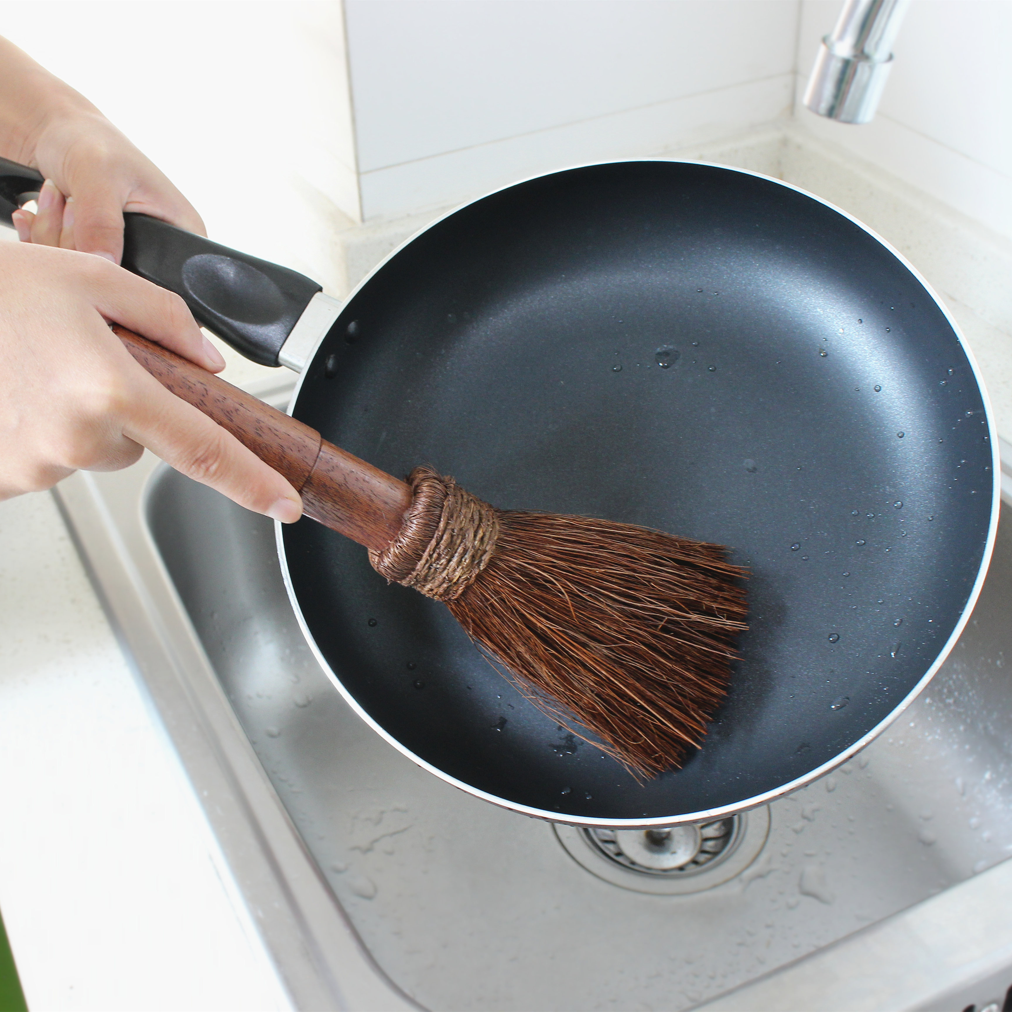 木柄棕丝刷锅神器椰棕厨房水槽灶台盘子碟碗不粘锅棕榈刷清洁卫生