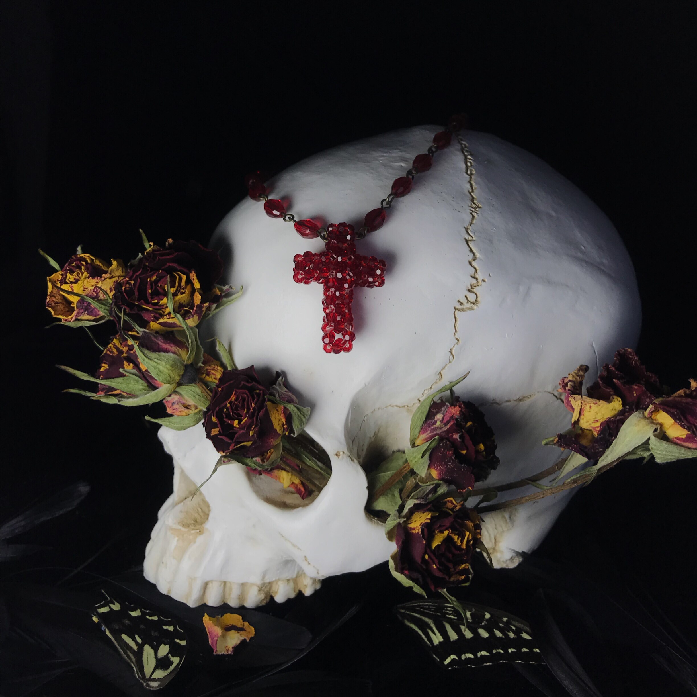 自制暗黑血色水晶玻璃十字架项链哥特饰品复古项链