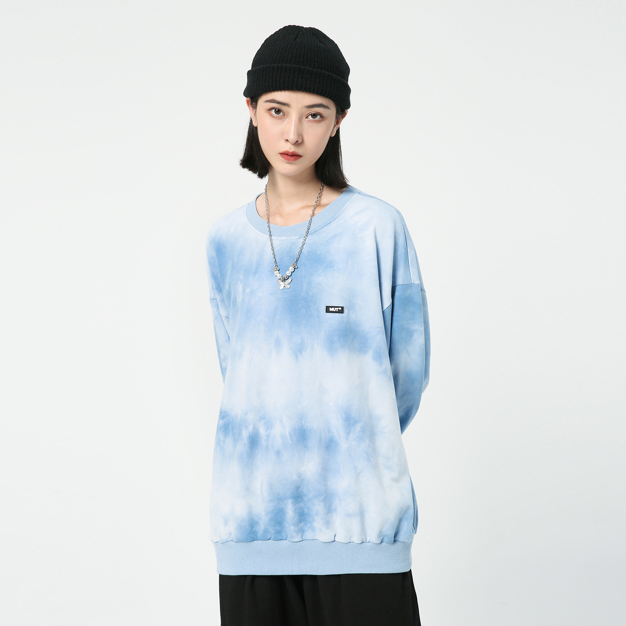 wut2021aw天空白云扎染小清新加绒情侣装卫衣国潮男女卫衣