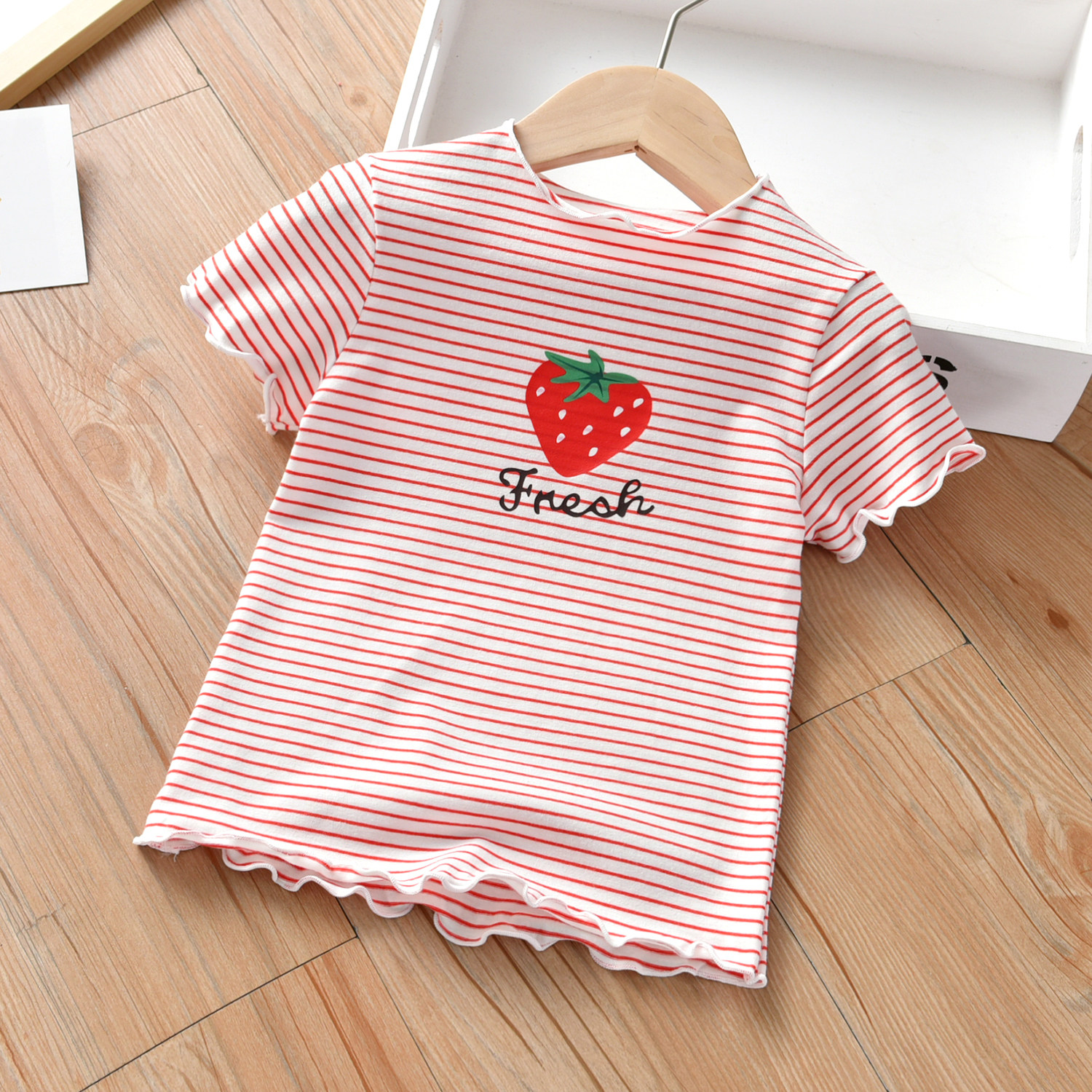 女童夏季宝宝洋气上衣儿童粉色草莓短袖中小t恤