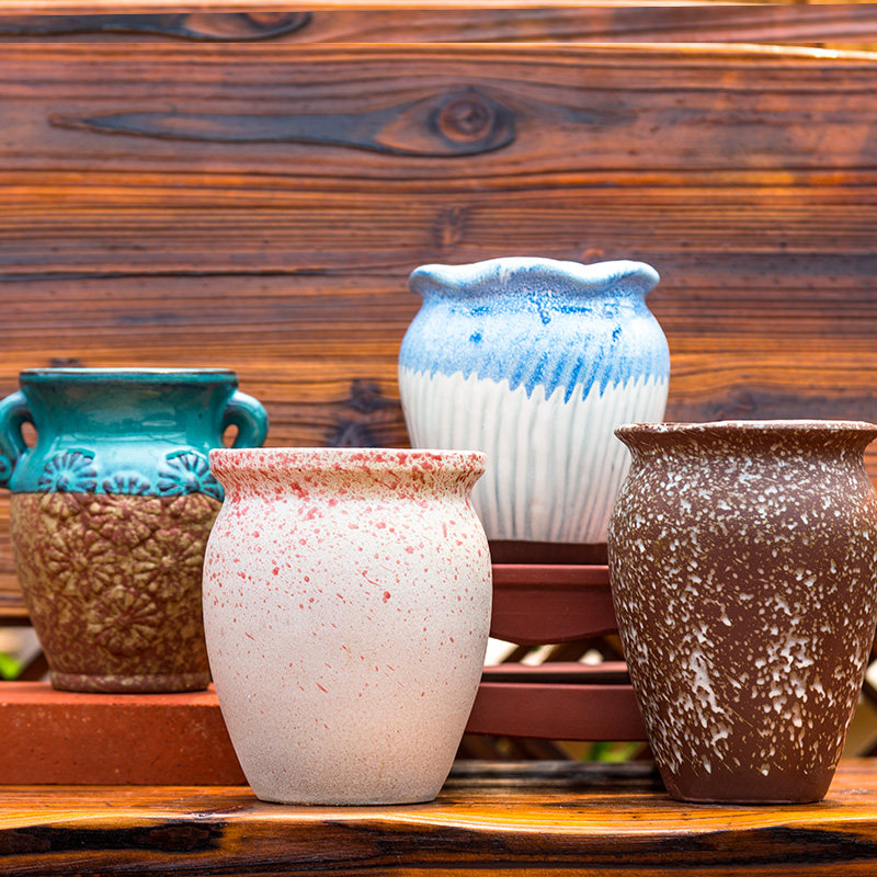 多肉植物花盆多肉花盆粗陶绿植大中号老桩高花盆陶瓷复古个性微瑕