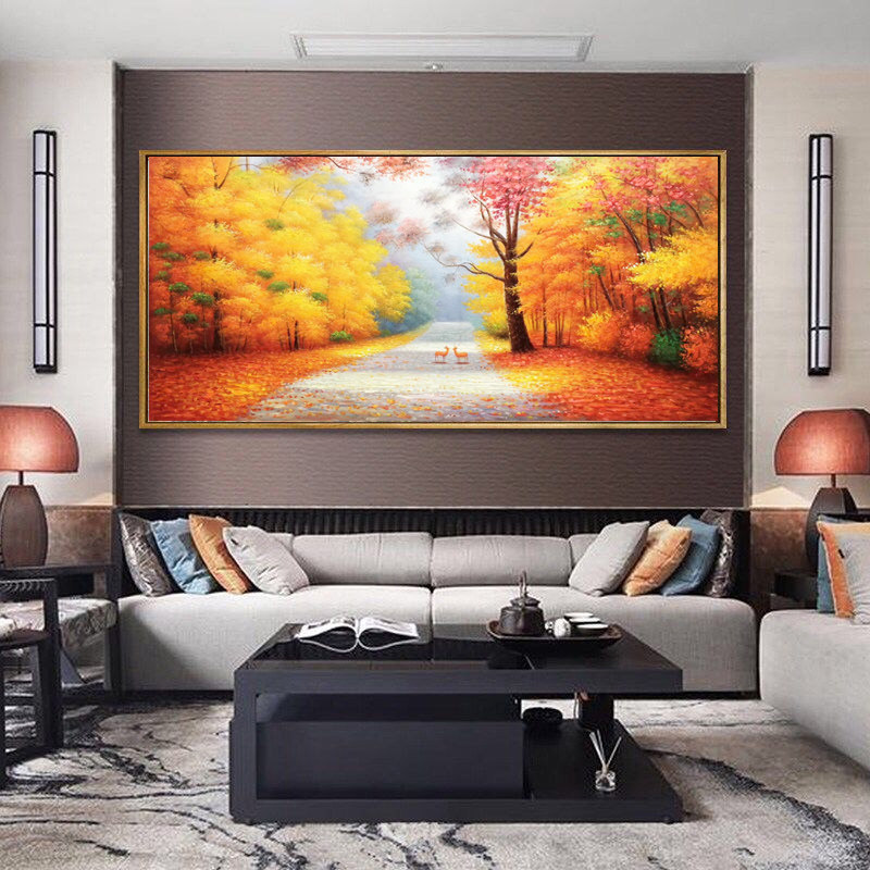 欧式风景油画客厅装饰画手绘过道黄金满地横版定制沙发背景墙挂画