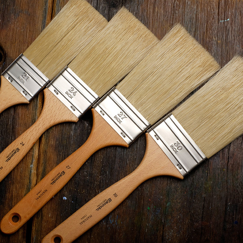 西班牙进口escoda猪鬃鬃毛油画刷子加长长锋板刷油画颜料