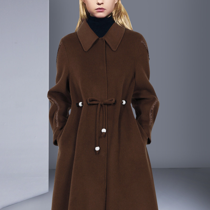 欧美中长款羊毛呢外套女2022春款摩卡棕贵夫人气质零羊绒呢子大衣