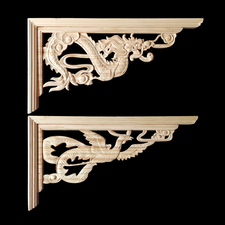 东阳木雕中式仿古镂空实木角花龙凤双龙枪角木雕