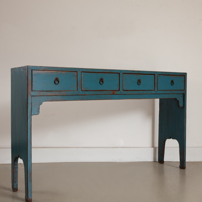 古朴彩漆复古柜窄装饰家具门厅做旧彩色四屉新中式门厅