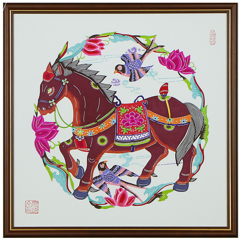 剪纸中国特色定制设计手工作品马踏飞燕中国国风老外剪纸