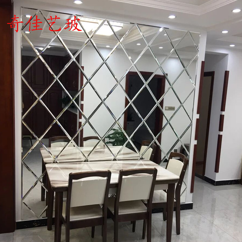 艺术玻璃餐厅电视背景墙白银茶镜黑灰蓝粉金紫镜车边艺术玻璃