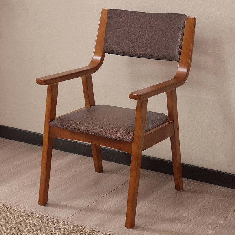 全实木椅子靠背椅舒适扶手阳台休闲椅单人现代中式椅橡胶木家用椅