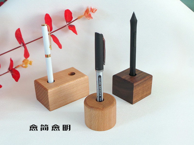笔插实木钢笔签字笔座笔创意笔筒笔架胡桃笔座手笔插