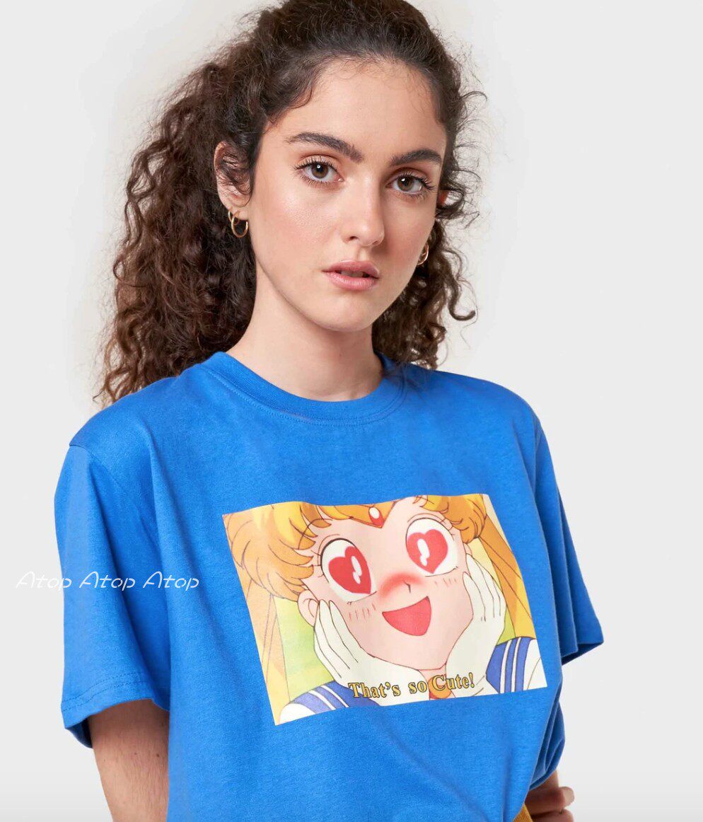 在途现货minga london爱心美少女印花宽松t恤短袖 宝蓝色