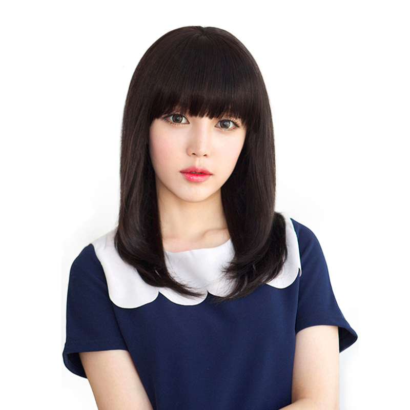 长发头套假发式真发自然蓬松中长刘海锁骨真人日常整顶假发