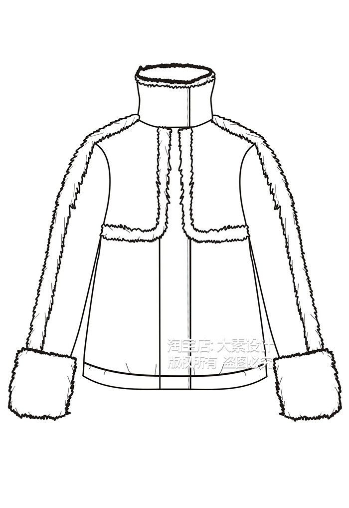 k44女装皮衣皮草服装设计款式图片ai矢量图线稿设计素材