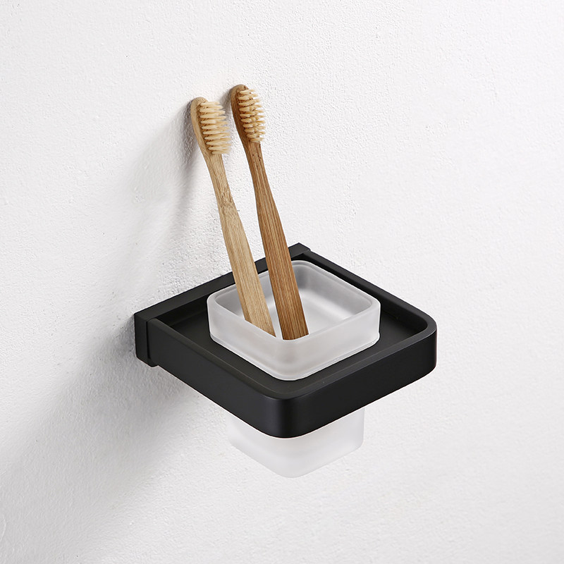 出口德国牙刷杯架原创设计单杯漱口黑色全铜牙刷牙杯架