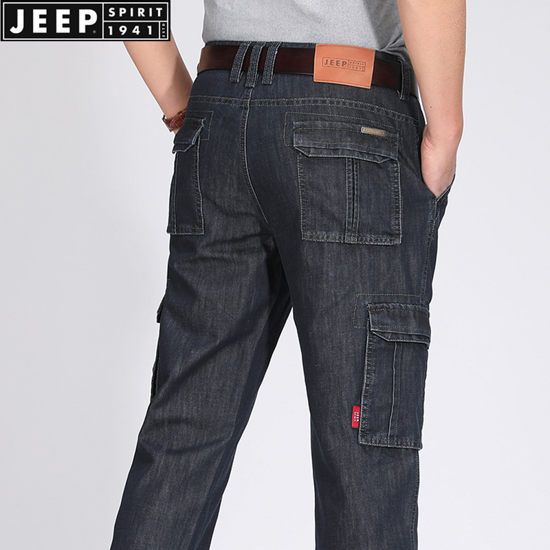 JEEP/吉普多口袋牛仔裤男直筒宽松春夏工装裤休闲长裤大码男裤子