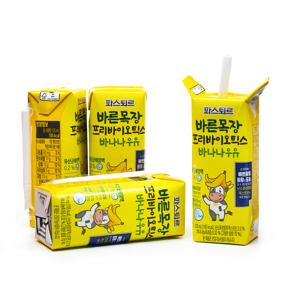 韩国帕斯特乳酸菌饮料草莓味香蕉味牛奶饮料 125mlx4盒 500ml - 购吧