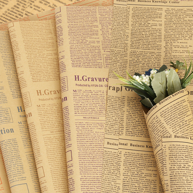 英文报纸鲜花花束包装纸复古牛皮牛皮纸纸包书纸包装纸