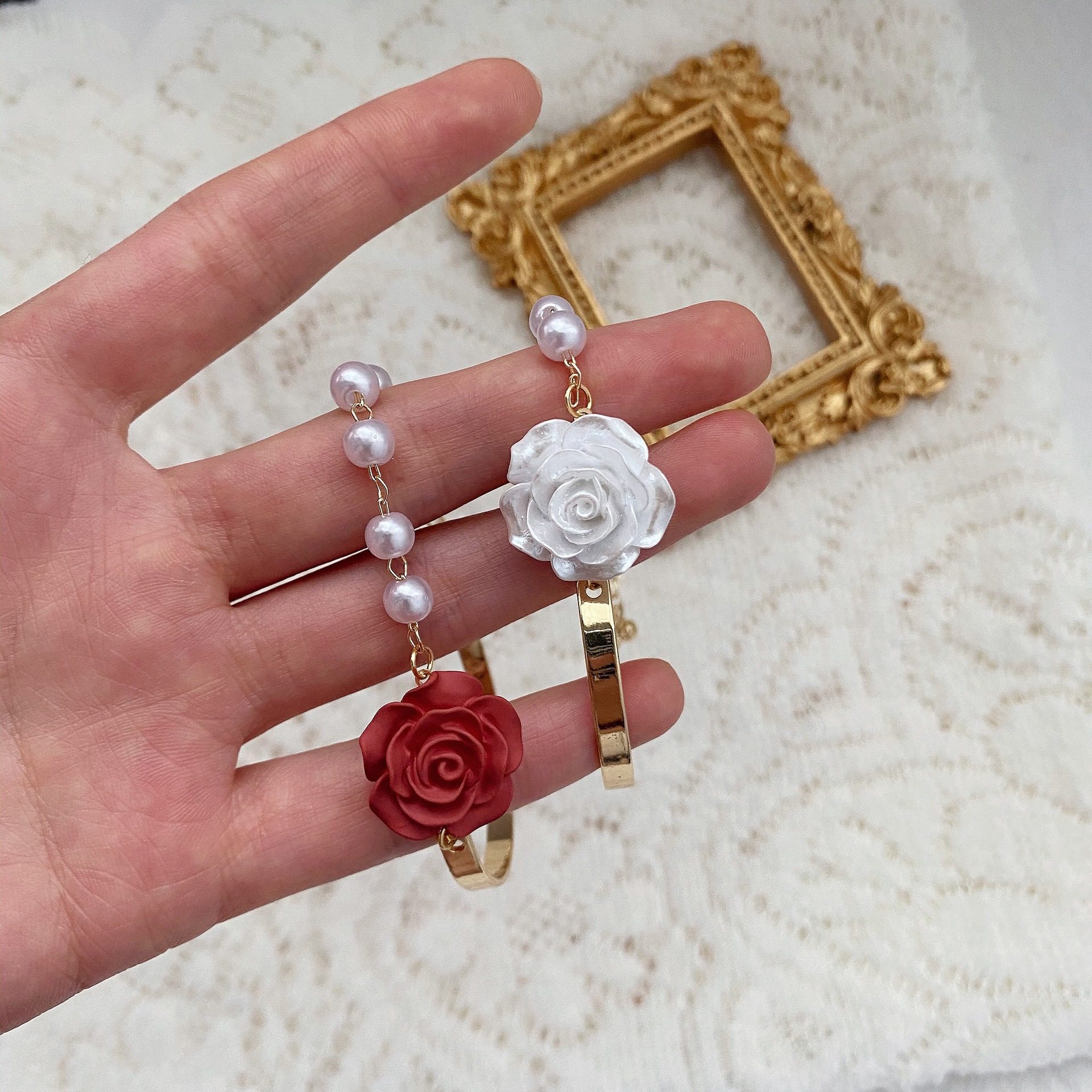 白玫瑰红玫瑰手链项链耳环闺蜜送你一朵小红花s925手链