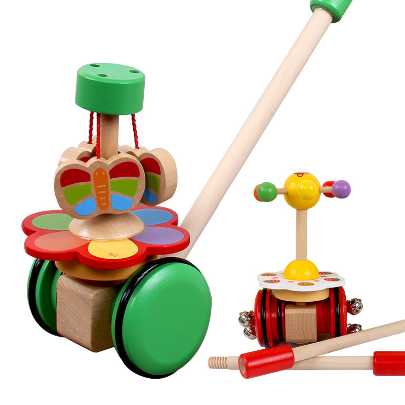 宝宝学步手推车推推乐玩具 木制卡通带响铃宝宝男孩女孩1-2-3周岁