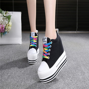 Thick sole inner heightening super high heel 12cm women's shoes new spring and summer sports shoes Korean style shoes 28-34 small size