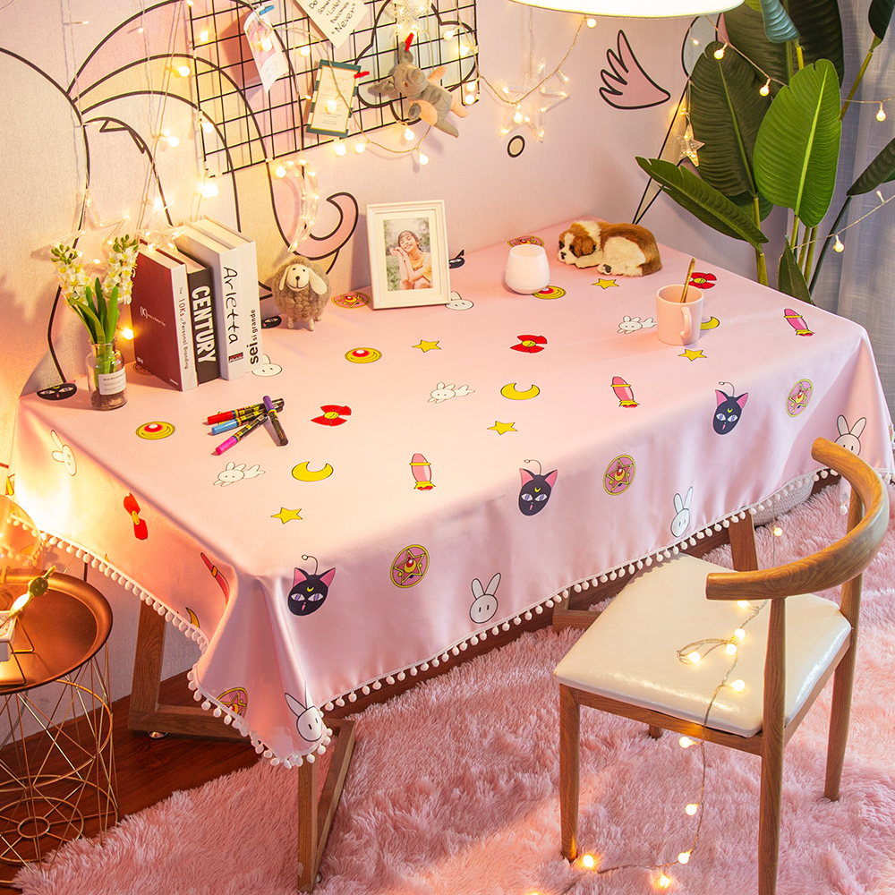 粉色少女桌布学生书桌电脑桌日式简约可爱卡通桌布