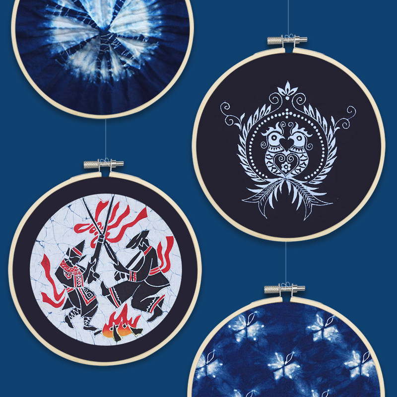 蜡染扎染草木装饰框竹圈绣花手工diy竹绷复古蜡染印染