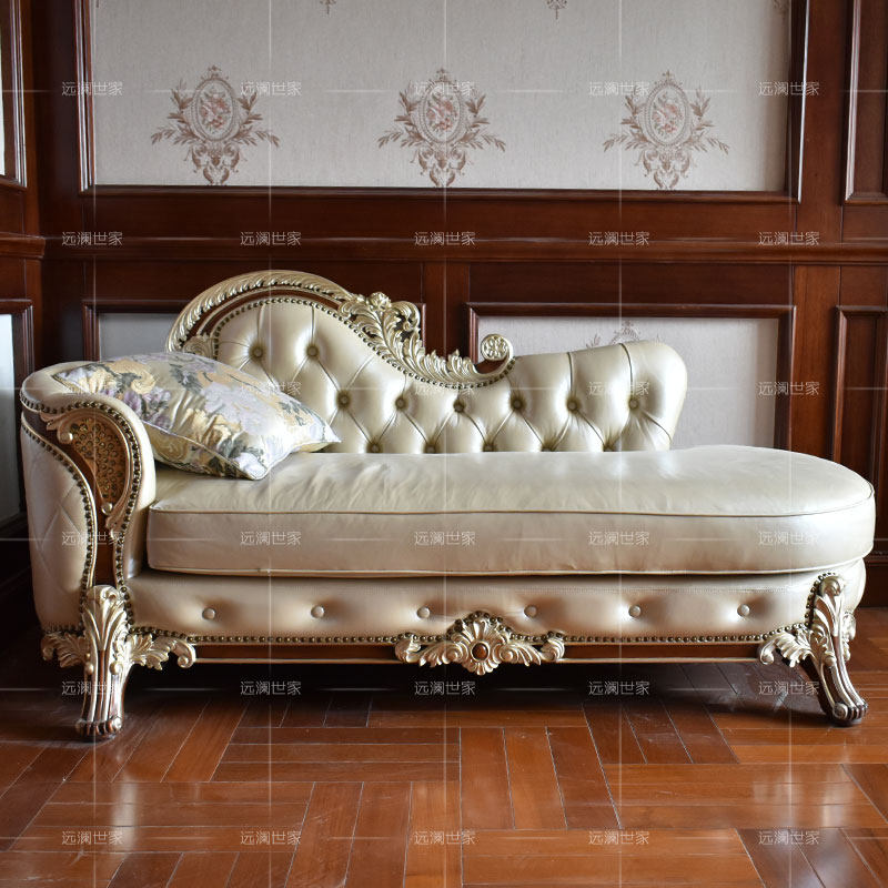 欧式榉木卧室太妃沙发法式贵妃美人单人真皮贵妃椅