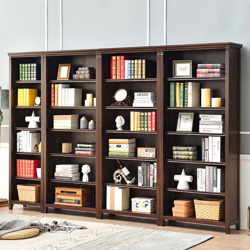 实木书柜储物柜落地组合书橱美式客厅置物柜书房单个书柜