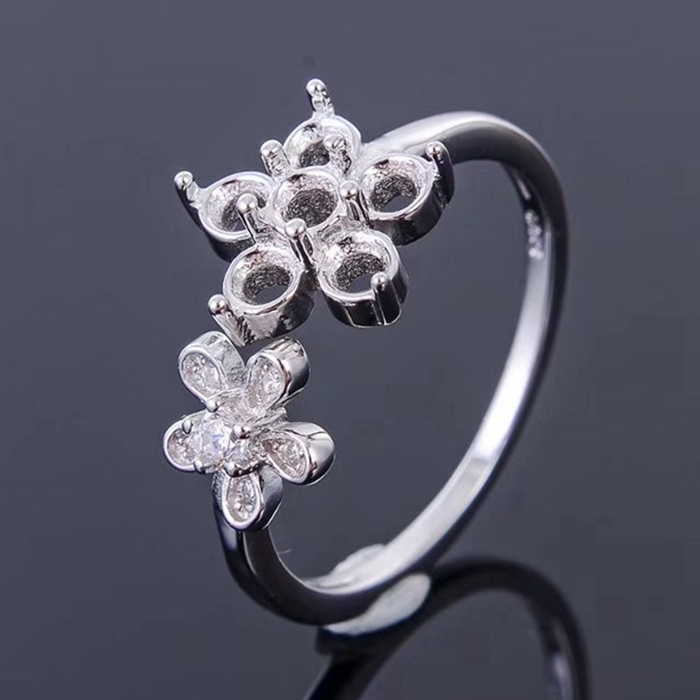 时尚3mm圆形翡翠镶嵌戒托石镶嵌银托空托戒指戒指