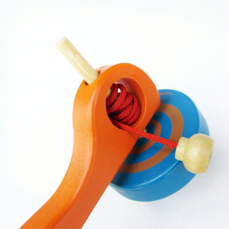 陀螺毅力怀旧手柄拉线抽拉儿童礼物木制五彩陀螺