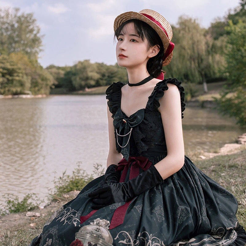 黑暗风裙子全款原创现货夜莺与玫瑰哥特风系洛丽塔lolita连衣裙女