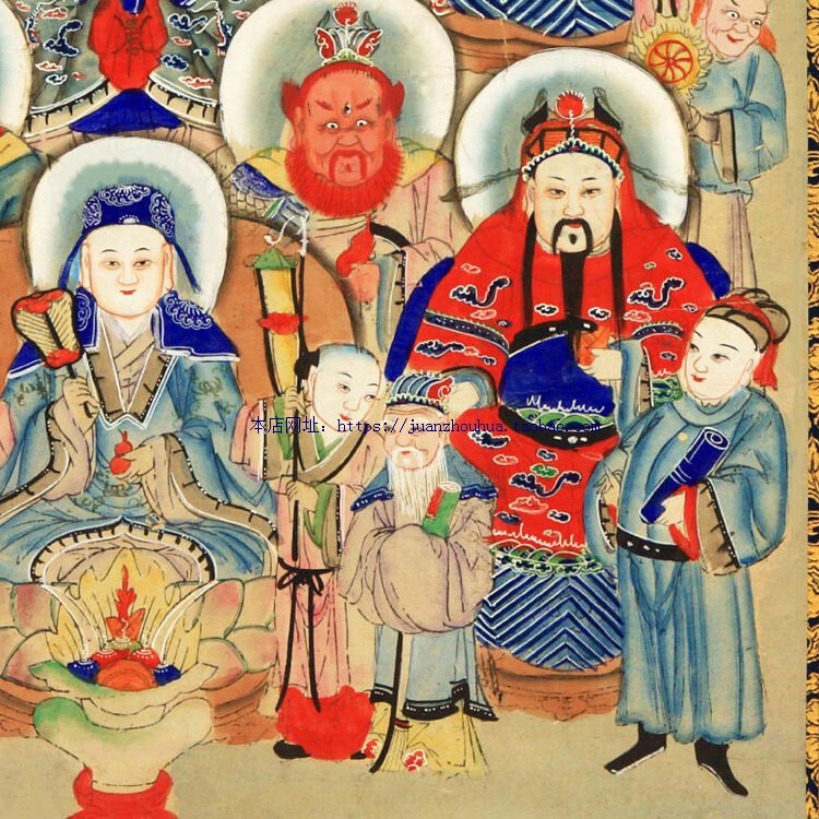 清代民间佛教道教神仙信仰画像 中堂卷轴画 丝绸绢布水陆画包邮