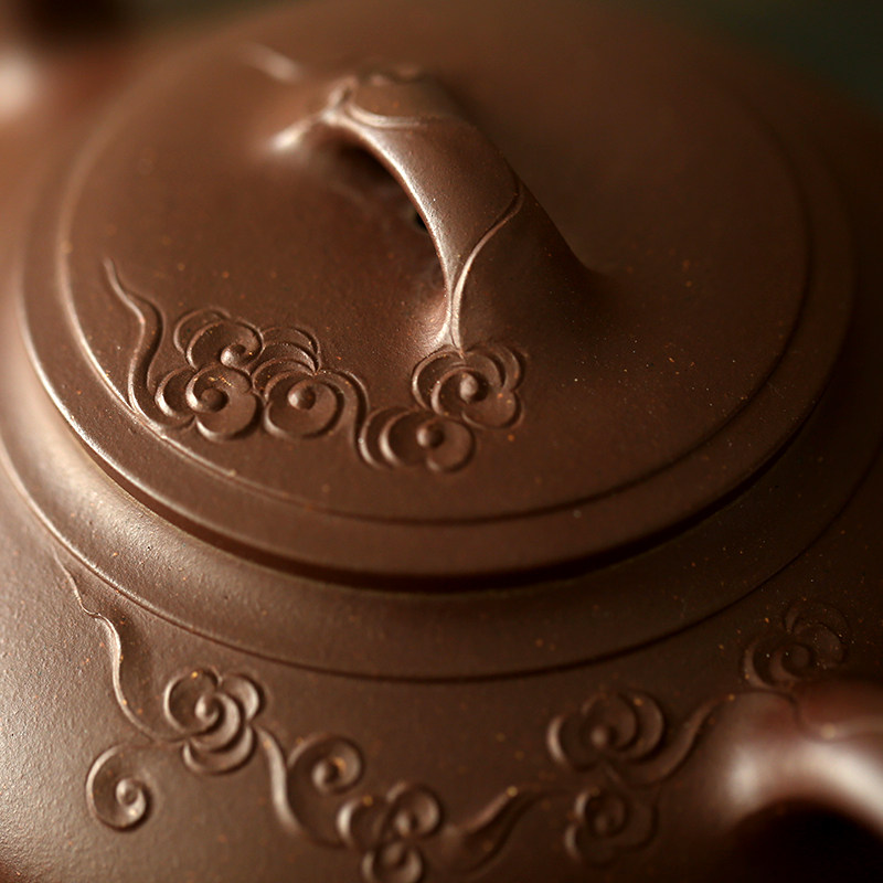 一水堂宜兴原矿手工紫砂壶紫泥凌云毫升如意云纹茶壶