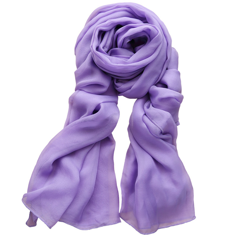 紫色真丝围巾披肩两用冬季女春秋纯色丝巾超大韩版百搭桑蚕丝纱巾