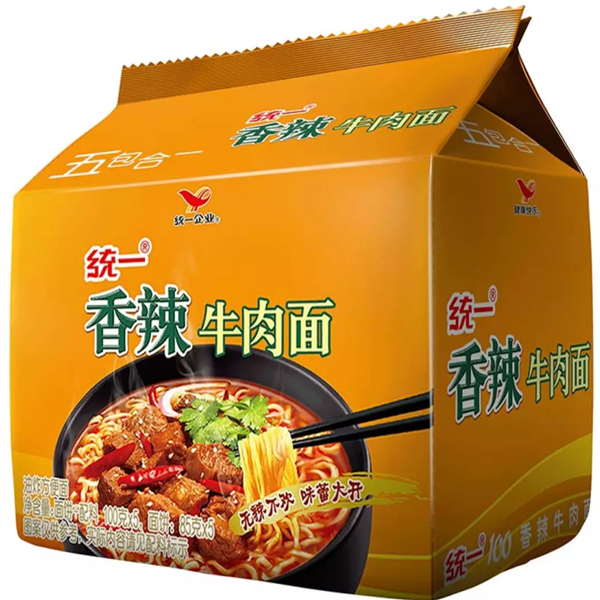 统一方便面香辣牛肉100g*5包袋装泡面速食面五连包家庭量贩装面条