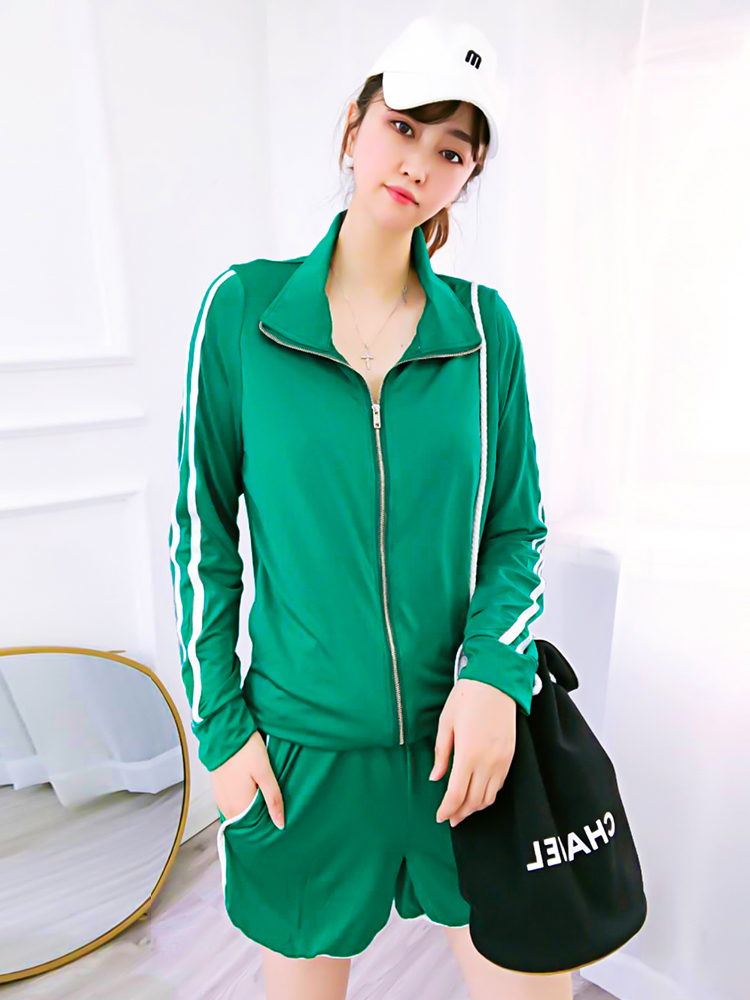 超薄运动服套装女夏气质小个子透气长袖防晒短裤休闲运动套装